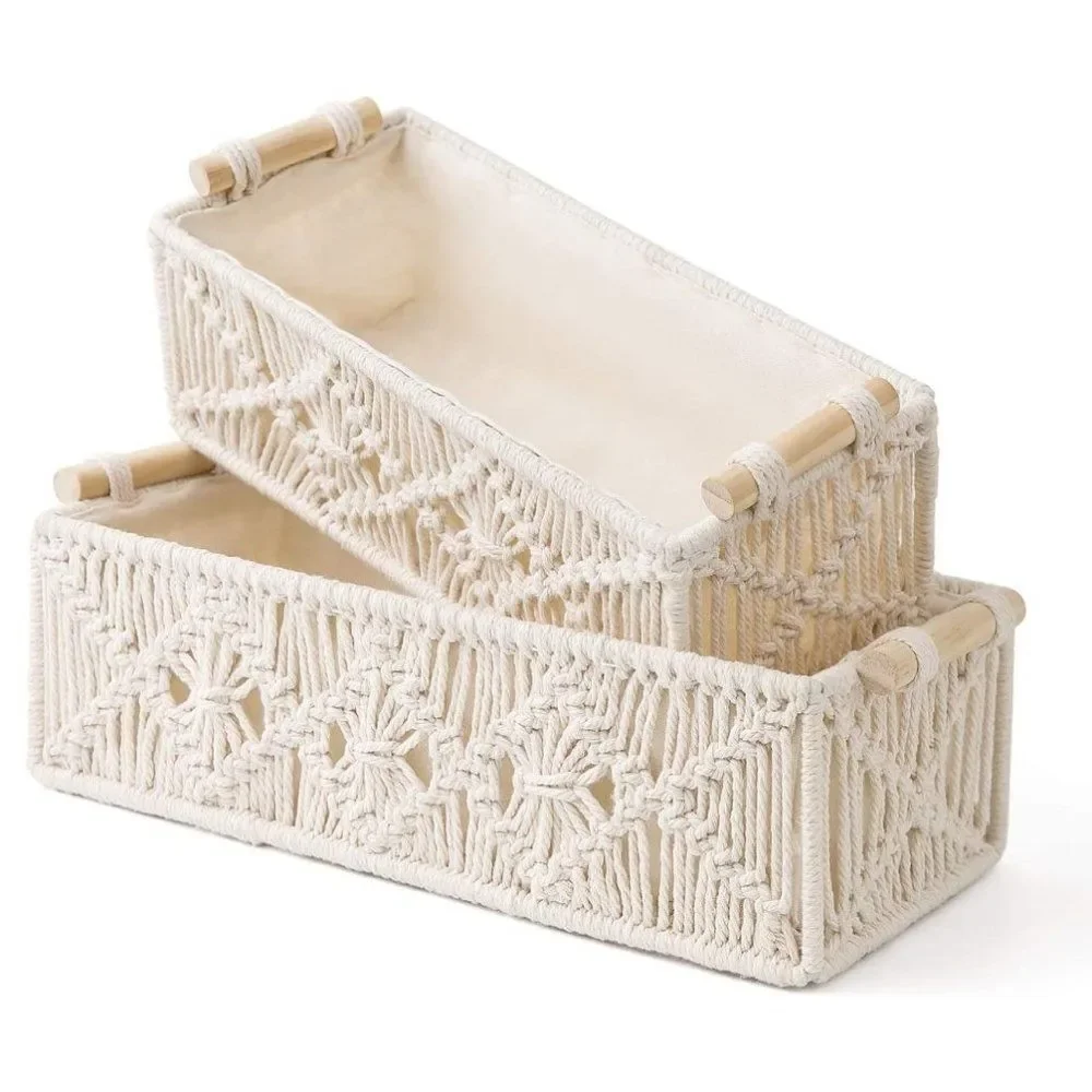 Macrame Storage Baskets Boho Decor Set of 2, Ivory